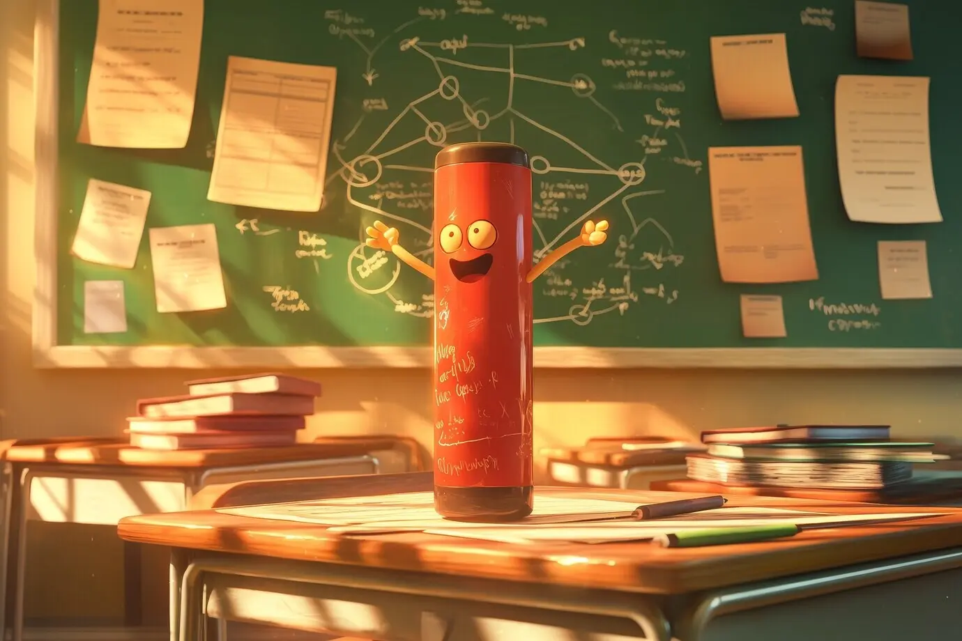 3D-Cartoonfigur mit mathematischen Objekten